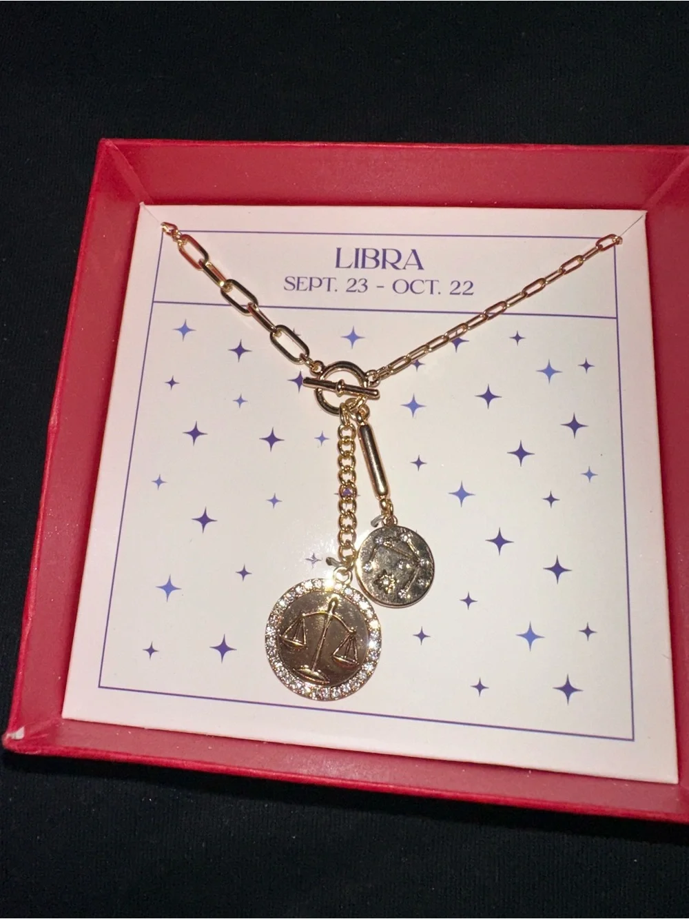Libra Zodiac Necklace Set — Gold Scales Pendant + Mini Charm (Sept 23–Oct 22)